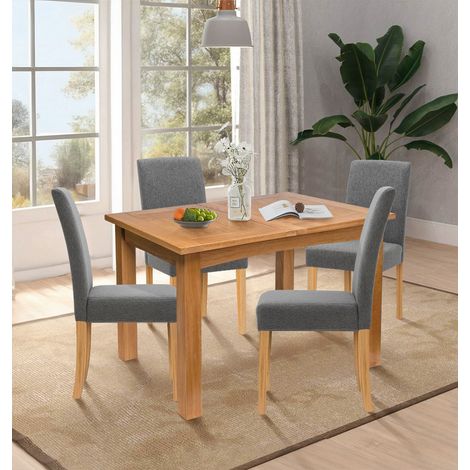 Hallowood Furniture Camberley Oak Extendable Dining Table and Chairs Set 4, Rectangular Butterfly Table and Chairs with Grey Fabric Upholstery, Dining Room Sets for Home and Café (1/5)