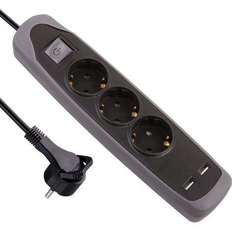ELECTRALINE BLOC MULTIPRISES 4 PRISES ET 2 PRISES USB 2,1 A, 2 M, GRIS, 62150