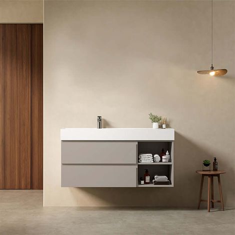 Mobile bagno sospeso 120 cm Grigio Cenere Lavabo a Sinistra in Resina Senza Specchio - Fiji Paint Plus (1/4)