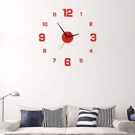 Rouge Horloge murale numérique stéréo, Simple, lumineuse, silencieuse, pour chambre à coucher, Style europée (1/4)