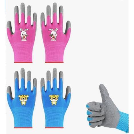 Rose et bleu Lot de 2 paires de gants de travail pour enfants de 3 à 5 ans, revêtement en latex antidérapant, gants de jardinage pour enfants (1/5)