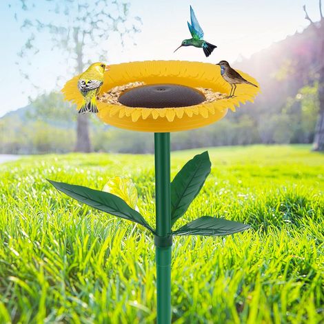 Vogelbad zum Stehen – 24 x 43 cm – Sonnenblumenform – mit Ständer – strapazierfähiges Polypropylen – Dekoration für draußen – Gartenstecker – Standnapf und Wassertränke (1/5)