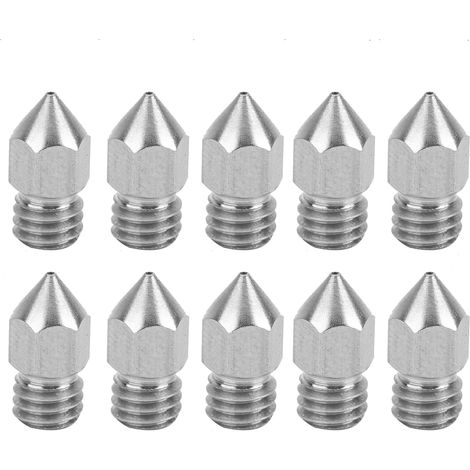 10Pcs 3D Printer Nozzle Set Silver Durable for MK8 Extruder Stainless Steel Accessories0.2mm (1/5)