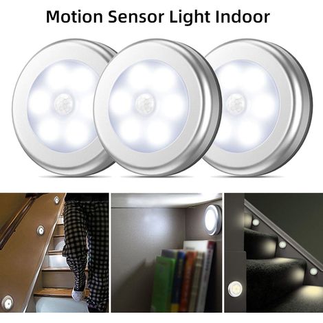 Lampe à détecteur de mouvement, veilleuse LED sans fil à piles, éclairage de placard et d'escalier (blanc chaud - lot de 3) (1/4)