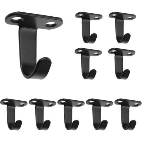 Lot de 10 crochets de plafond en acier inoxydable à visser pour serviettes sous étagère, crochets pour peignoirs, crochets robustes pour vêtements, pour armoire, placard, salle de bain, cuisine (noir) (1/5)