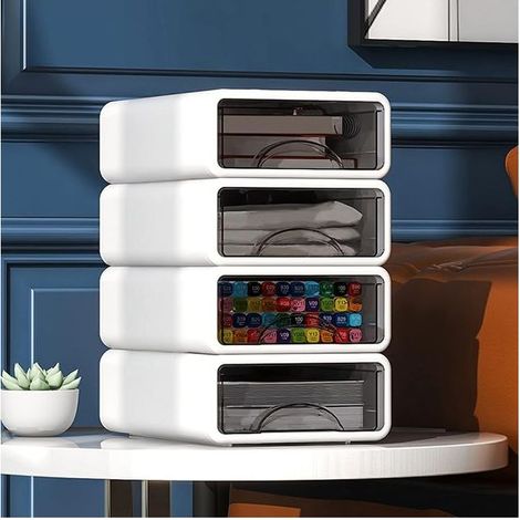 Vinteky Set of 4 Stackable Storage Boxes Visible for Office Storage Systems and Cosmetics, Storage Box with Drawers Visible Individual Cabinet (1/4)