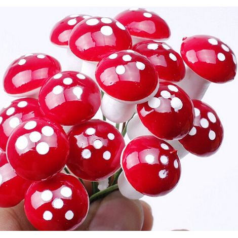 50 mini champignons artificiels miniatures pour jardin féerique, décoration en mousse, pot et terrarium en verre (1/5)