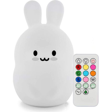 Veilleuse Enfant Lapin Silicone Souple Lampe Chevet LED 9 Couleurs Rechargeable Télécommande Cadeau Chambre Bureau Salon Extérieur (1/5)