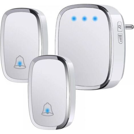 Waterproof outdoor wireless doorbell, 300 m range, doorbell kit with flashing LED, 2 transmitters and 1 receiver, 5 volume levels, 36 melodies (1/5)