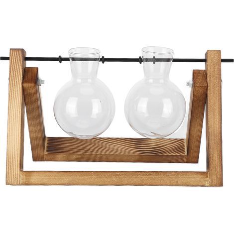 Terrarium-Pflanze mit Holzständer, Glasvase, Glas-Tischpflanzgefäß für die Dekoration von Zuhause oder dem Büro (Holzrahmen, 2 Flaschen) (1/5)