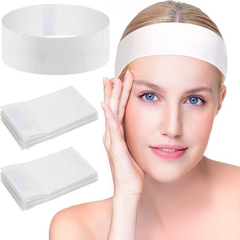 Paquete de 80 cintas elásticas desechables para el rostro (blancas, para cabello de mujer, 100% elásticas, no trenzadas) (1/5)