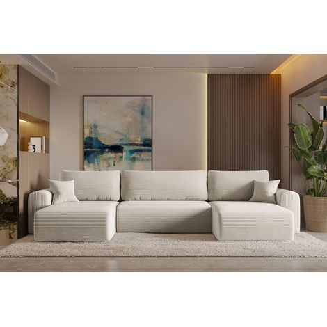 Ecksofa mit schlaffunktion und bettkasten, Sofa U-form, Couch U-form CAPRI Neve Hellbraun (1/5)