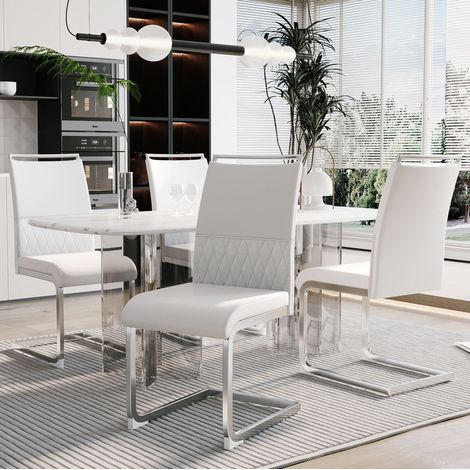 Set di 4 sedie da pranzo 42x48x95 cm in metallo bianco, moderne per cucina FloraGrace (1/5)