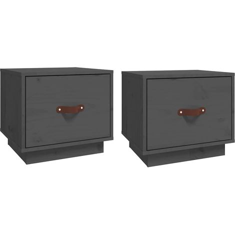 Set di 2 Comodini Armadio da Notte Mobiletto da notte Grigi 40x34x35 cm in Legno Massello di Pino (1/4)