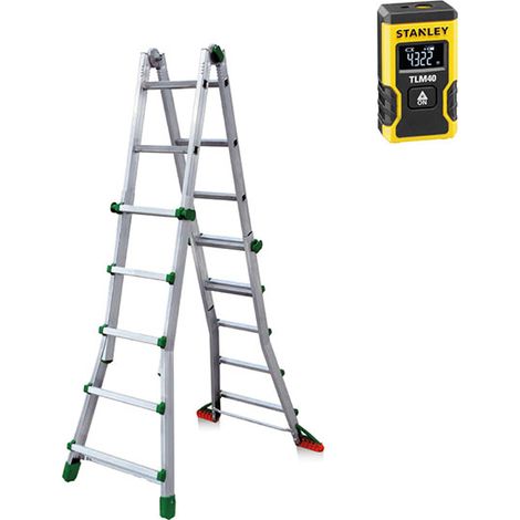 Echelle télescopique de 4.00 m de long - 4 x 4 barreaux -  Kit mètre laser - BK/2-LASER
