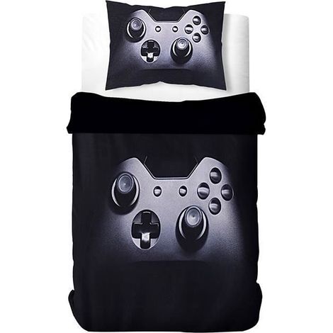 1 Parure de lit, Housse de couette 140x200cm, Taie d'oreiller 50x75cm, Motif gamer, Microfibre, Chambre enfant