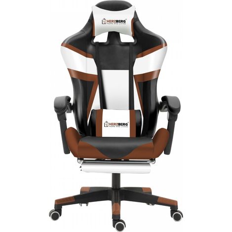 Herzberg hg 8082 dreifarbiger gaming und burostuhl mit t formigem akzent in kaffeebraun