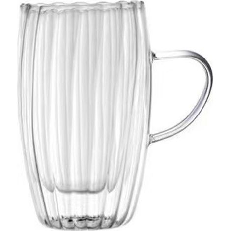 Tasse à thé en verre double paroi rayé 450 ml avec anse, idéale pour café et boissons lactées au bureau (1/4)
