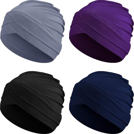 Damen-Turbanhaube – 4er-Pack – Elastisches Polyester – Haarschutz – Für Nacht und Zuhause – Einheitsgröße (1/5)