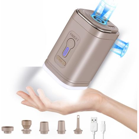 Gonfleur électrique mini avec accessoires multiples et éclairage pour camping pour gonfler matelas pneumatiques et bouées (1/5)