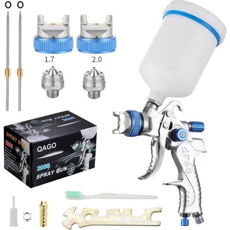 Pistolet à peinture professionnel à alimentation par gravité, 2 buses (1,7/2,0 mm), 600 ml, à air comprimé, pour voiture, meubles, bois, métal (1/5)