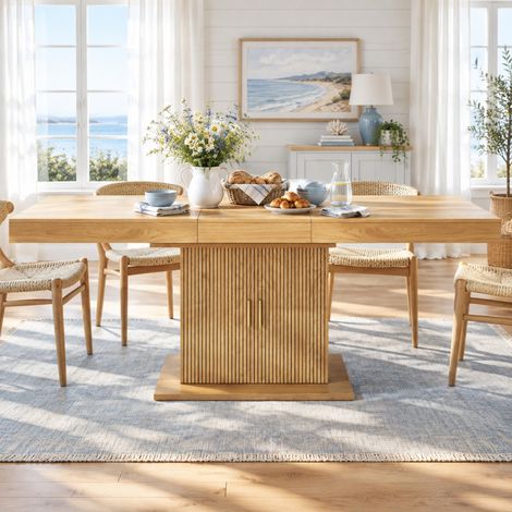 Mesa de comedor extensible 140-180 cm con almacenamiento, MDF metal DESVIAE (1/5)
