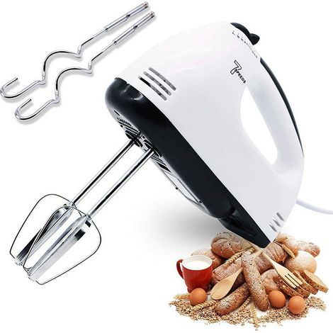 Batteur à main électrique, fouet à main, mini mélangeur portable à 7 vitesses, batteur à gâteau, mélangeur de pâte en acier inoxydable pour la cuisson de la cuisine (1/5)