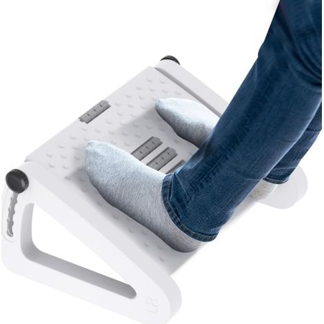 Repose-pieds de bureau avec fonction massage, réglable sur 5 hauteurs, antidérapant, pour le bureau et la maison (Blanc) (1/5)