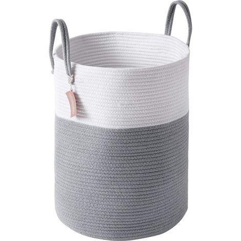 Wäschekorb Wäschesammler Baumwolle Weiß & Grau 38cm(D)x50cm(H) (1/5)