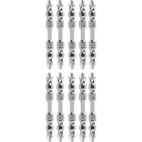 Jeu de 10 embouts de tournevis cruciformes K5, double face, en acier allié, aimantés et antidérapants, pour visseuse à choc. (1/5)