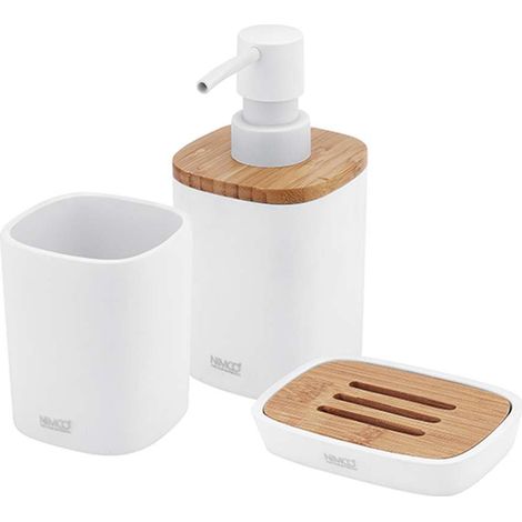 Nimco Sonstige - Badaccessoires-Set 3 in 1, Weiß/Bambus BA 28000SET-05