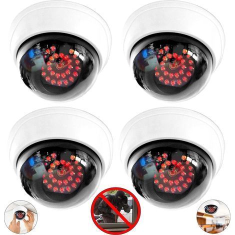 Lot de 4 caméras factice avec 25 LED rouges avec objectif Fausse caméra de surveillance pour l'intérieur et l'extérieur (1/5)