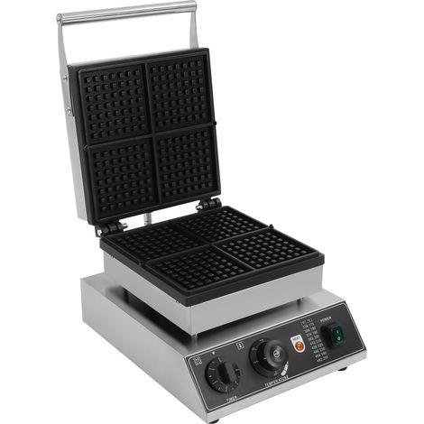 Profi Waffeleisen mit antihaftbeschichteten Backplatten, 4 Waffeln, Waffelautomat für belgische Herzen Waffeln mit Edelstahl Gehäuse, 50-300 °C stufenlos