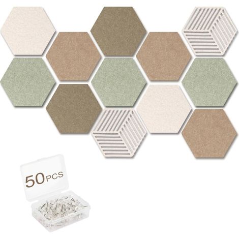 Tableau de Liège Hexagonal, 12 Pièces Tableaux d'Affichage en Feutre Mural Autocollant avec 50 Punaises, Panneau Liege Mural Affichage Photo Vision Board pour Notes, Photos, Publicité (1/5)