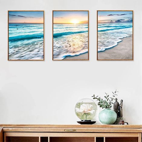 Tableau décoratif de paysage de coucher de soleil sur la plage de Sanlian, sans cadre, pour salon (3040cm) (1/3)