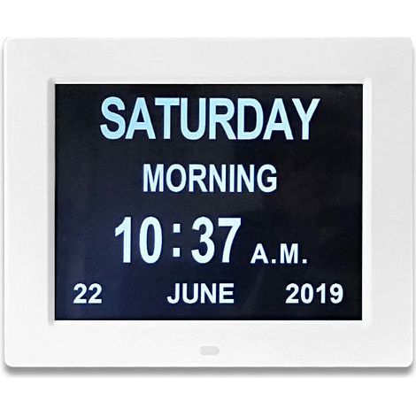 Reloj digital de calendario One Piece de 8 pulgadas con fecha y hora, reloj para Alzheimer para padres, recordatorio de medicamentos para abuelos y niños - Blanco (1/5)