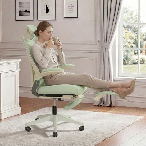 Ergonomischer, klappbarer Bürostuhl mit 3D-Kopfstütze, Lendenstütze, Fußstütze, grün (1/5)