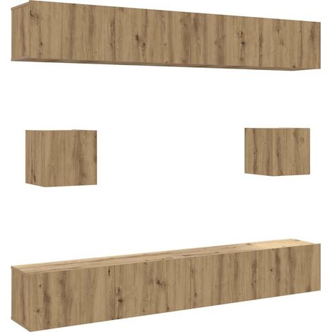 Ensemble de meuble TV  Banc TV  Armoire TV mural 6 pcs chêne artisanal (1/5)