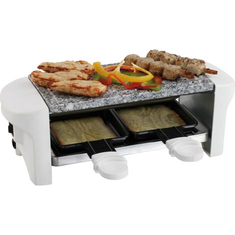Appareil à raclette blanc 2 personnes + 2 caquelons - 350W - plateau amovible en granite (1/2)