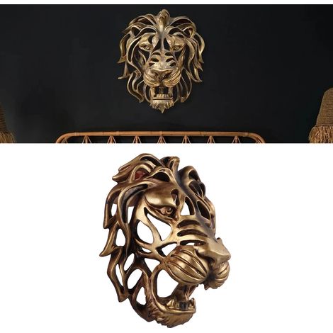 Sculpture murale créative en résine représentant une tête de lion, idéale pour décorer une cour, un salon ou une chambre. (1/5)