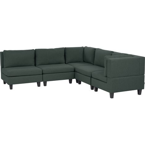 Sofá modular moderno 5 plazas tapizado tela patas negras respaldo acolchado izquierdo verde oscuro Unstad (1/5)