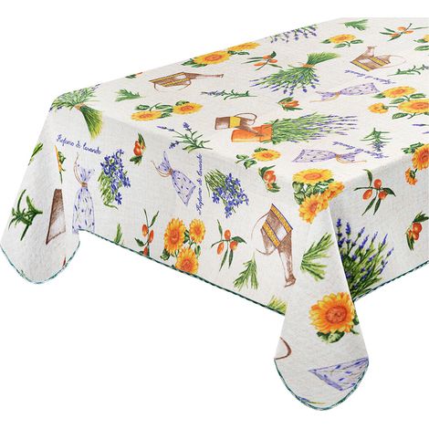 Tovaglia Tavolo Interno Esterno Antimacchia Bordata Copritavolo Lavanda Shabby Chic - 135x180 Cm