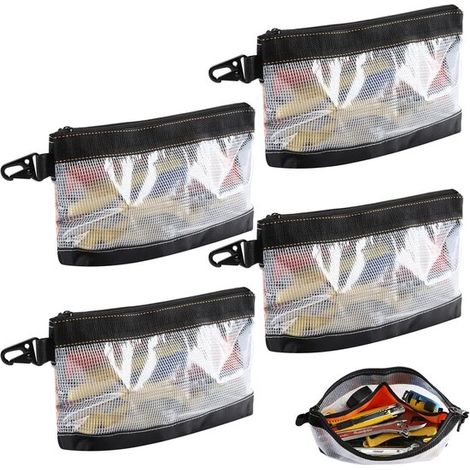 4-teiliges Werkzeugtaschen-Set mit Reißverschluss – Transparentes PVC-Material – Aufbewahrungstaschen für Werkzeuge – Wasserdicht und antistatisch – Mit Metallhaken – 18 x 30 x 2 cm (1/5)