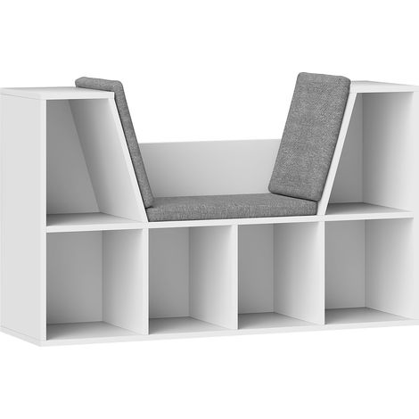 Librería con asiento acolchado de 6 compartimentos, blanca, 105 x 30 x 63 cm (1/5)