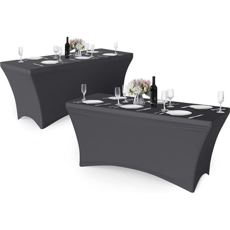 Set of 2 fitted spandex tablecloths, 15.2 m, rectangular, with high elasticity, for parties, banquets, wedding events, exhibitions, outdoor use, set of 2 (1/5)