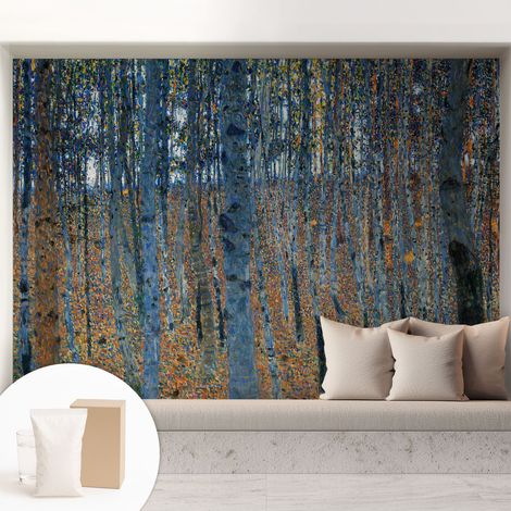 Papier peint intissé mural avec imprimé motifs uniques apparence moderne - Colle incluse gratuite Forêt de bouleaux 208x146 cm (1/5)