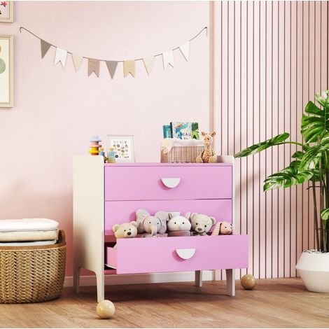 CHICFURN Cassettiera per bambini 3 cassetti 60 x 40 x 60 cm in MDF rosa e bianca (1/5)