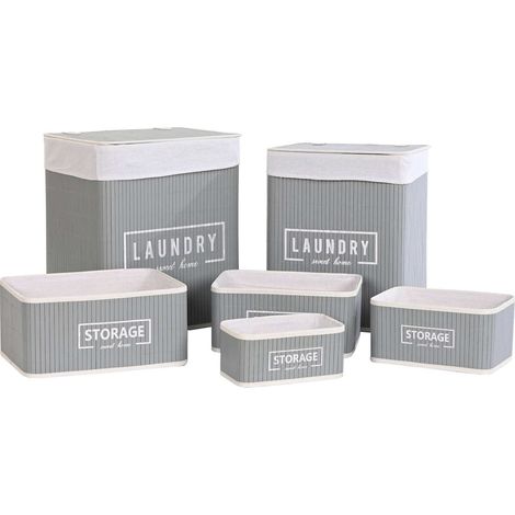 Panier élégant en bambou gris pour linge - Gris foncé (1/5)