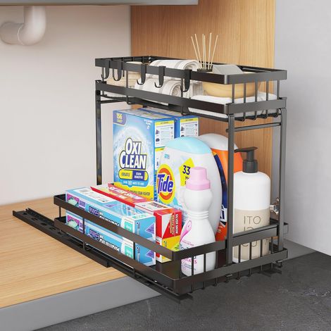 2 Étagère coulissante, acier carbone, rangement sous évier, organisateur épices, cuisine salle de bain (1/5)
