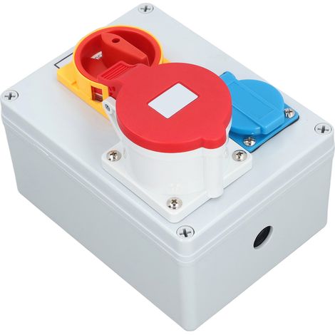 Boîtier de distribution électrique mural SGKJ-2C ABS IP44 extérieur prise 15A et socket industriel 5 broches 32A interrupteur rotatif 2 positions étanche pour chantier jardin garage (1/5)